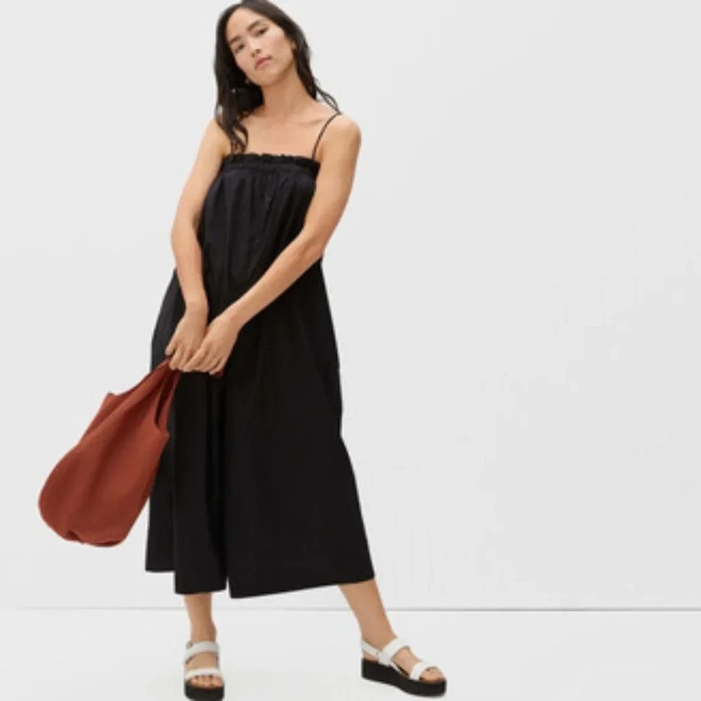 Everlane Jumpsuit Womens L Black Wide Leg Relaxed Boho Flowy Peasant